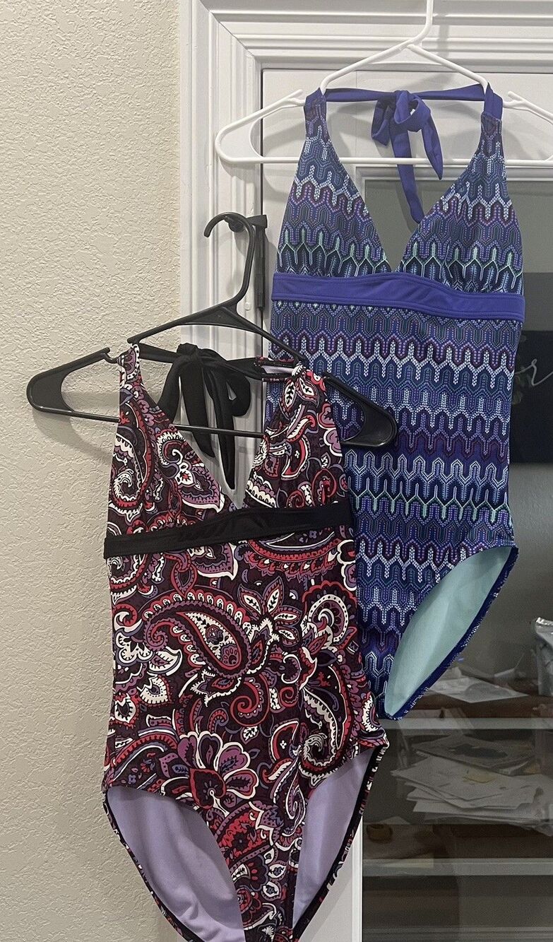 prAna Women’s One Piece Swimsuits Lot of 2 Size Small Halter Paisley Geometric